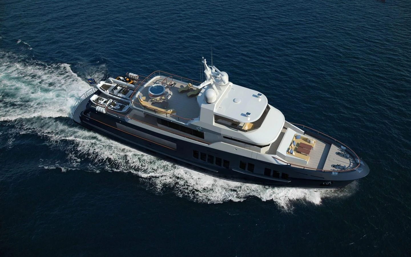 a boat on the water aboard BERING B130 Yacht for Sale