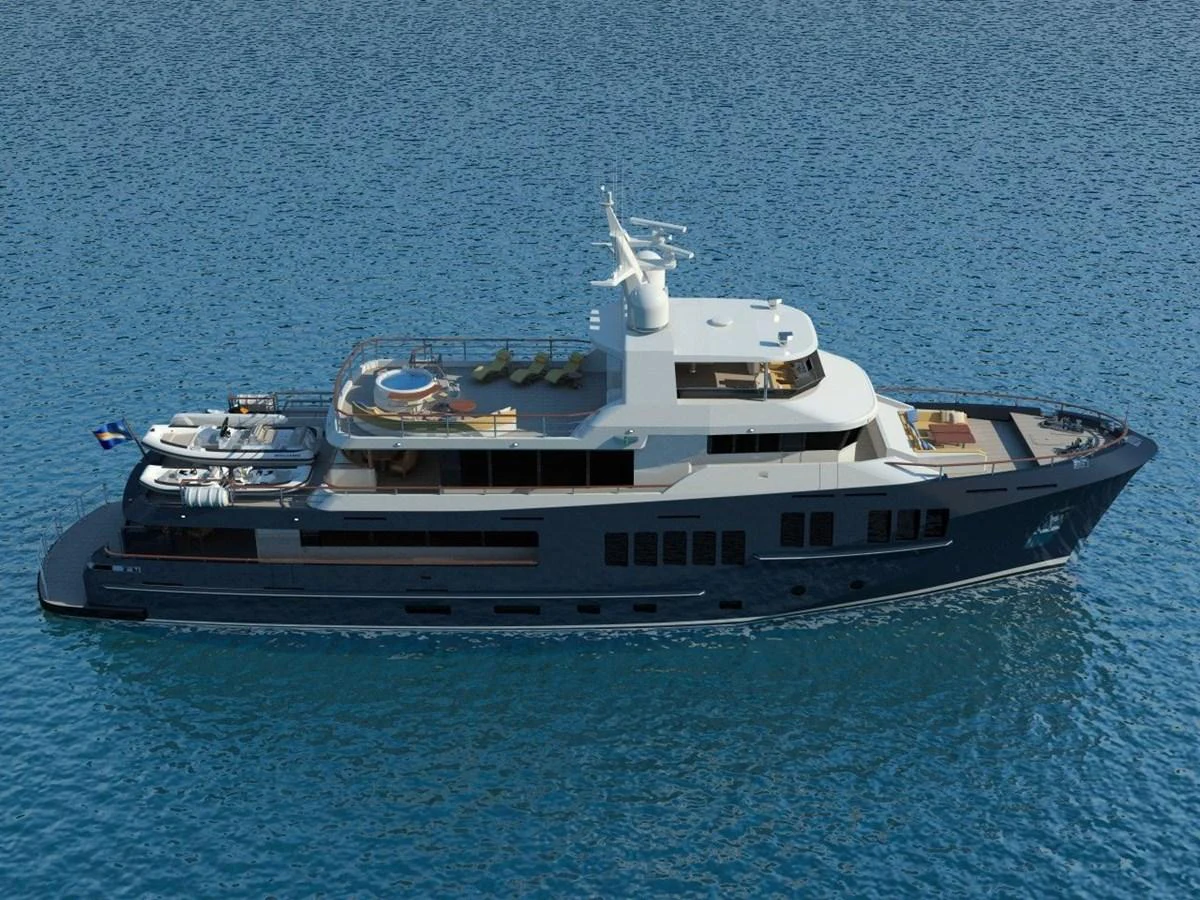 a boat with a bird on it aboard BERING B130 Yacht for Sale