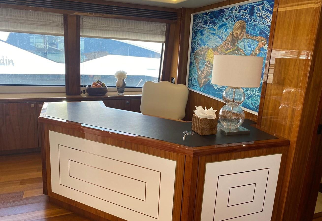 a kitchen with a large window aboard ANYA Yacht for Charter