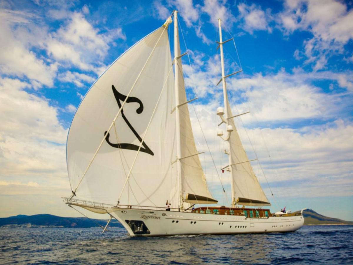 a sailboat in the water aboard ZANZIBA Yacht for Sale
