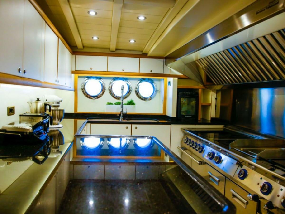 a kitchen with a large sink aboard ZANZIBA Yacht for Sale