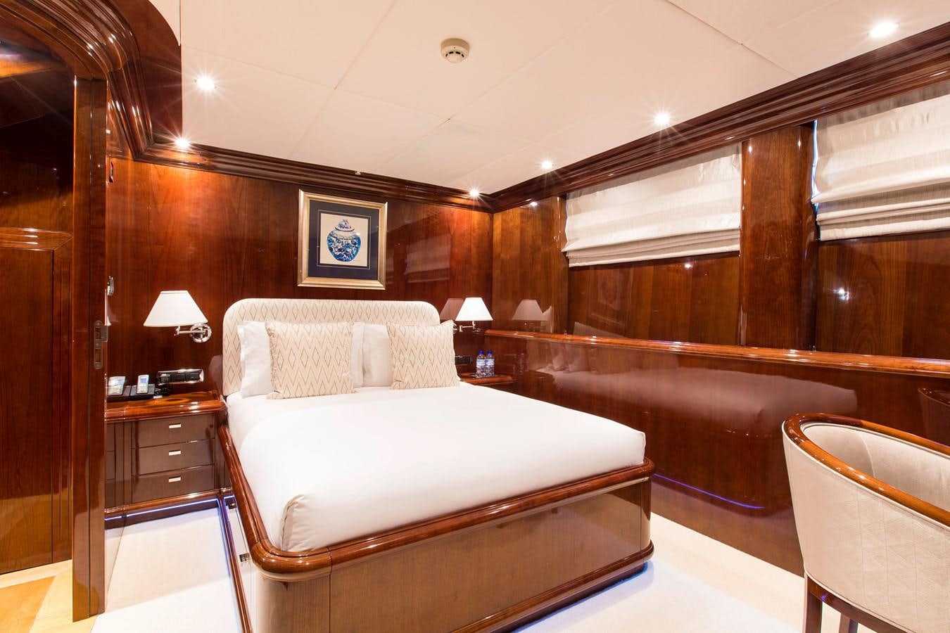 a bed in a room aboard SILENTWORLD Yacht for Sale