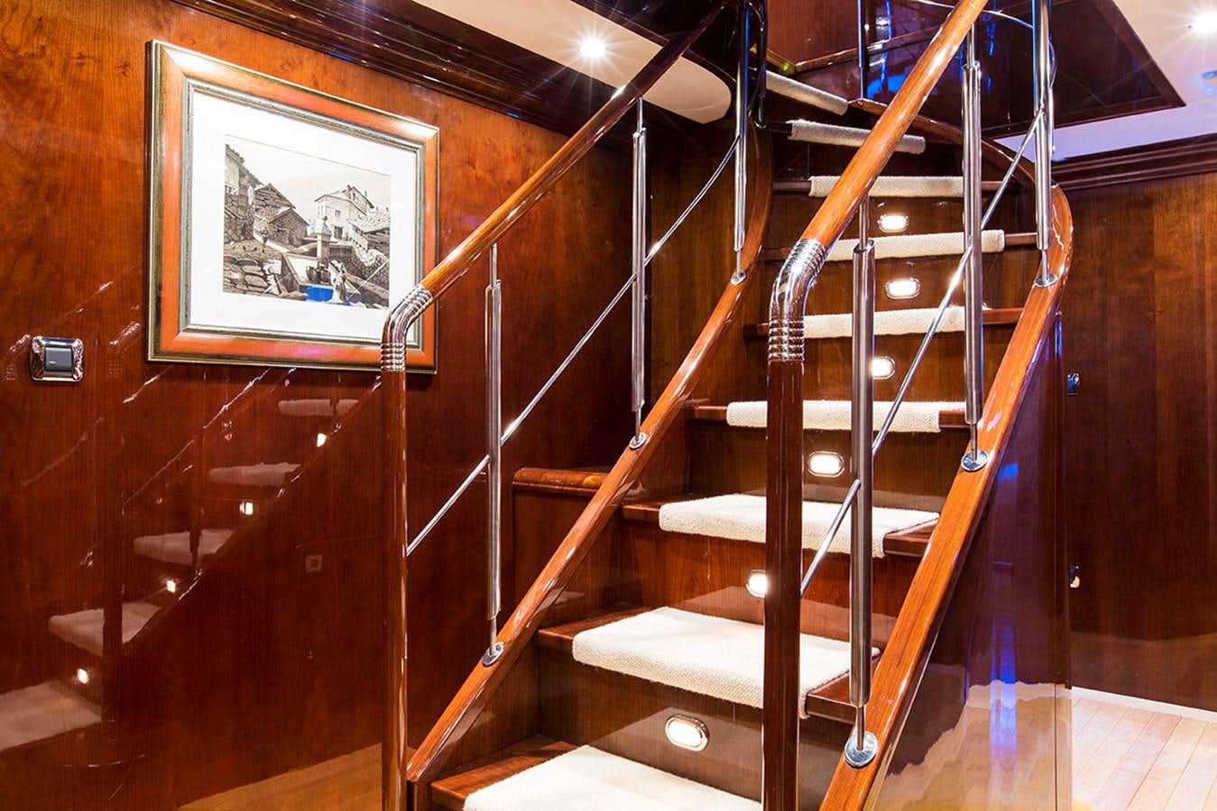 a staircase in a building aboard SILENTWORLD Yacht for Sale
