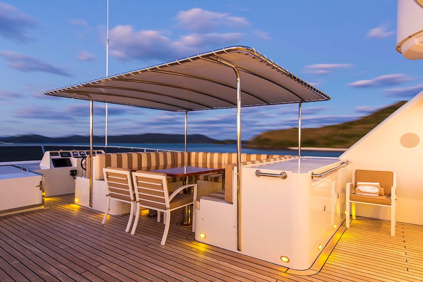 a boat on a deck aboard SILENTWORLD Yacht for Sale
