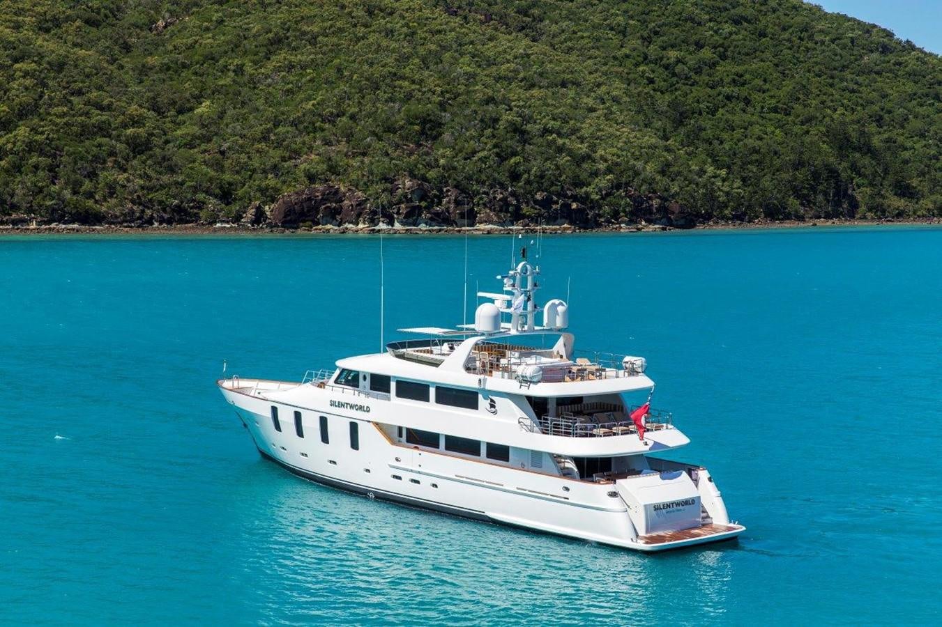 a white boat in the water aboard SILENTWORLD Yacht for Sale