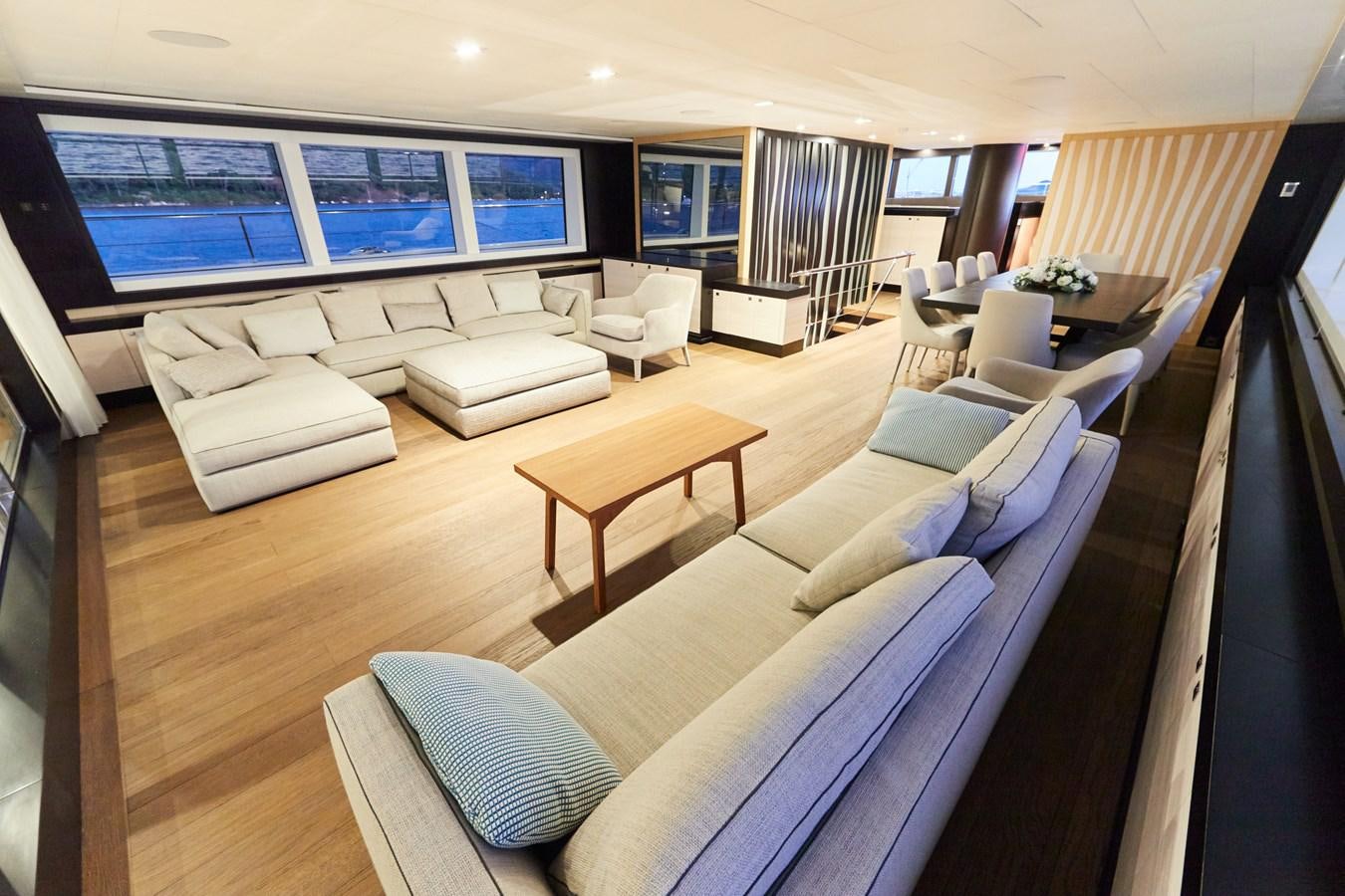 a living room with a large window aboard NORTH STAR Yacht for Sale