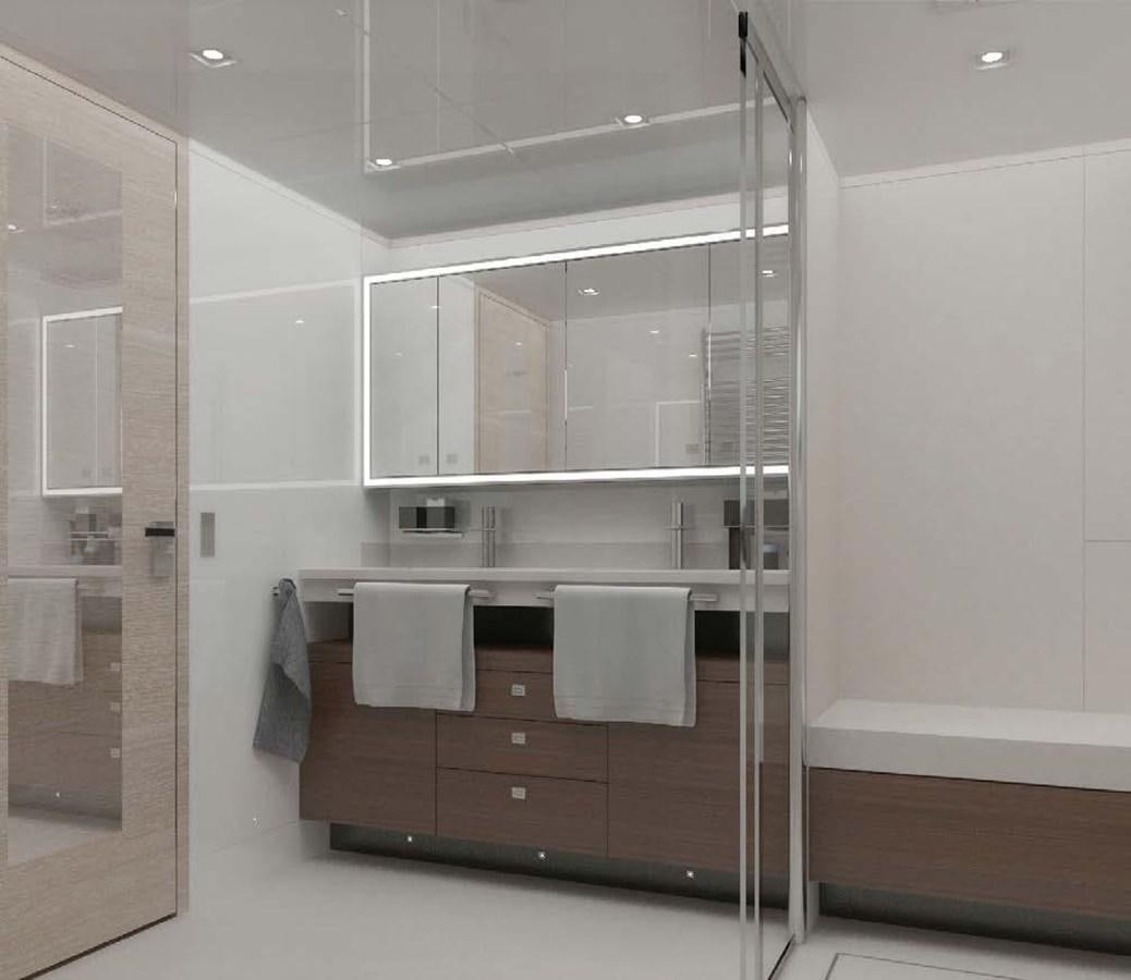 a bathroom with a glass shower aboard NORTH STAR Yacht for Sale