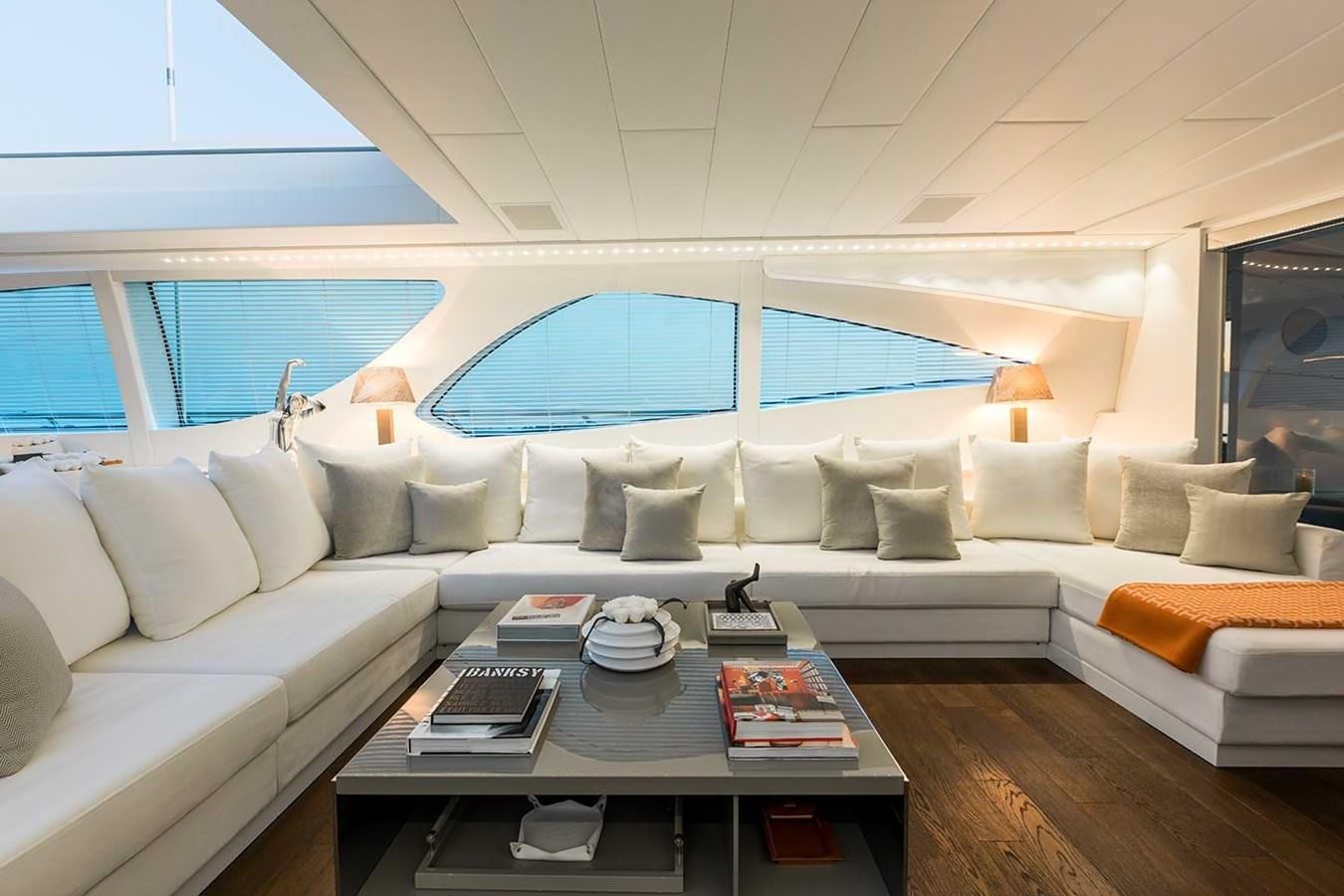 a living room with a large window aboard BEACHOUSE Yacht for Sale