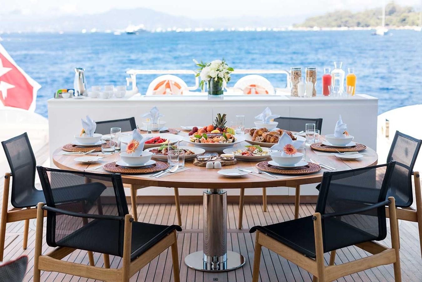 a table with food on it aboard BEACHOUSE Yacht for Sale