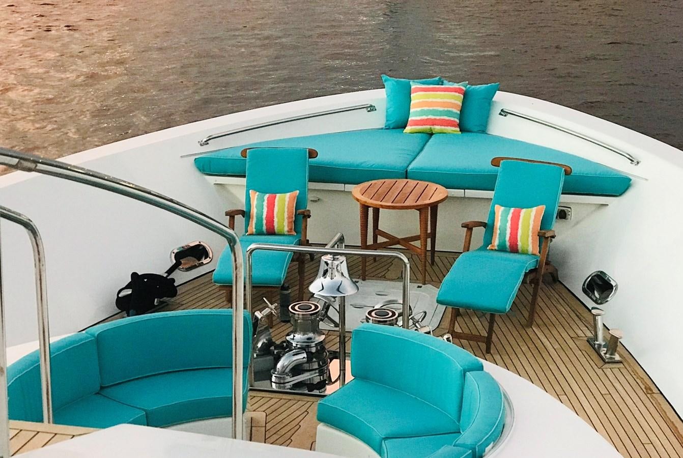 a boat with a table and chairs aboard RELENTLESS Yacht for Sale