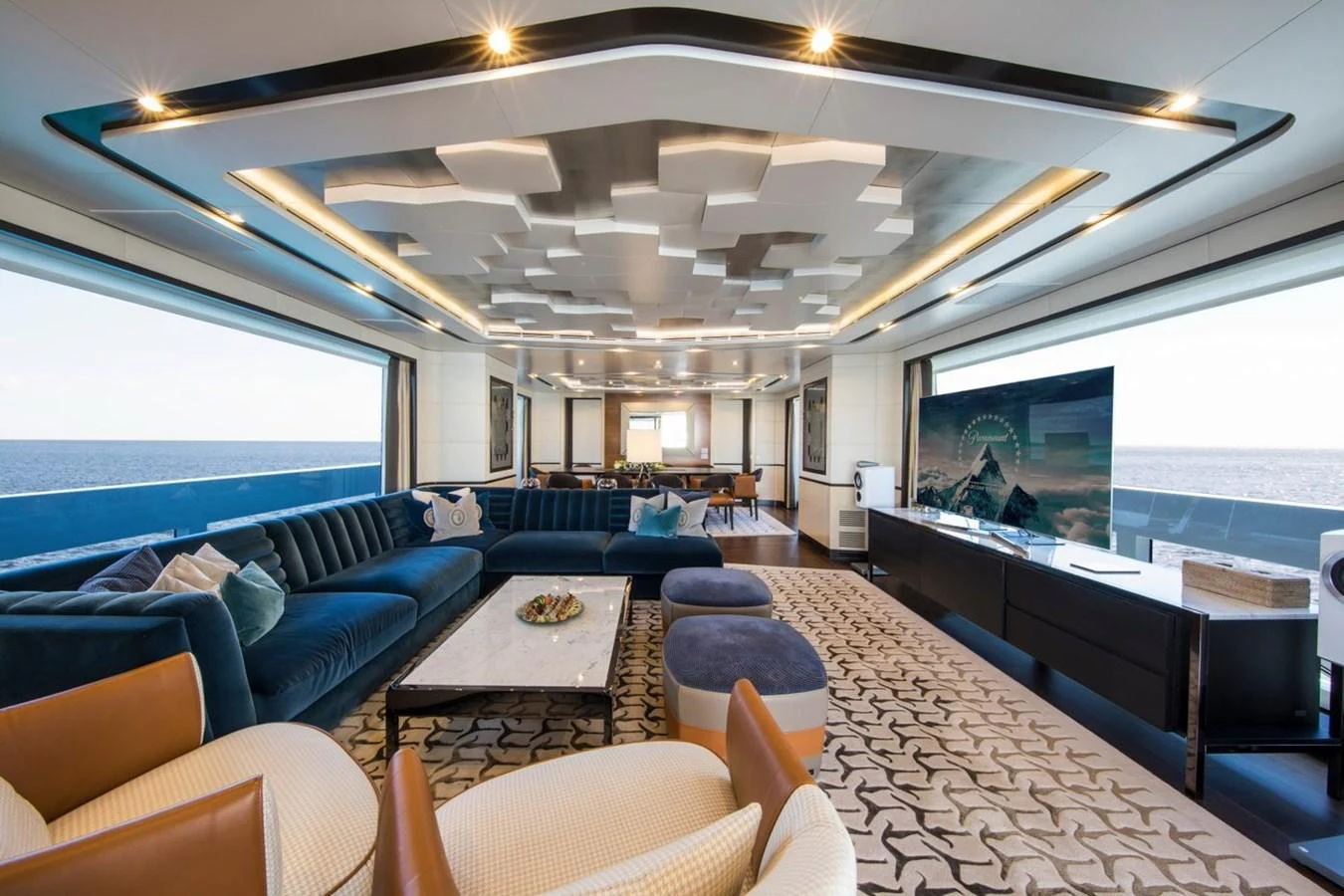 a room with a large window and a large screen aboard SPRING Yacht for Sale