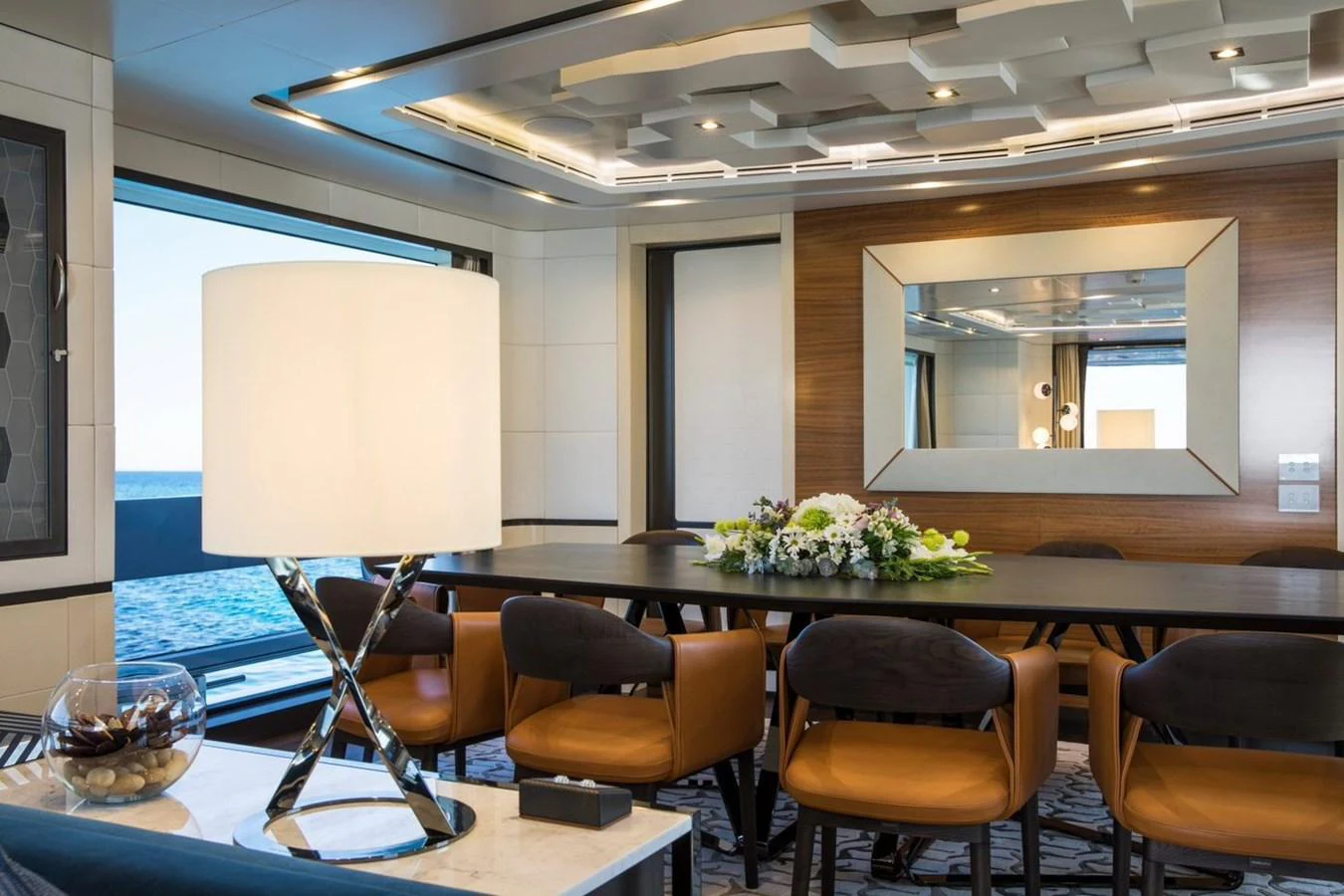 a room with a table and chairs aboard SPRING Yacht for Sale