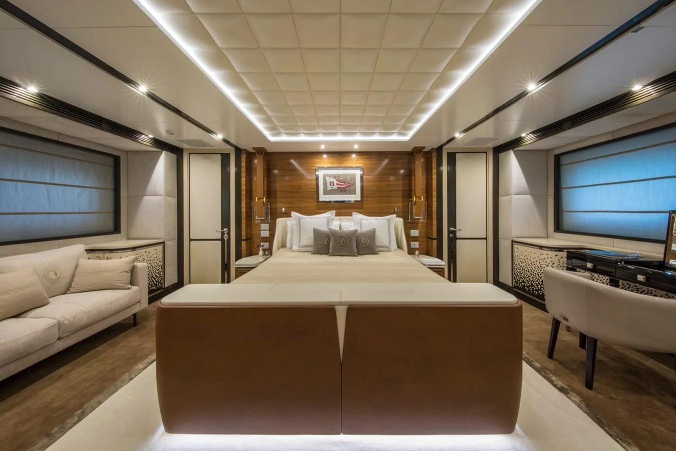 a large bed in a room aboard SPRING Yacht for Sale