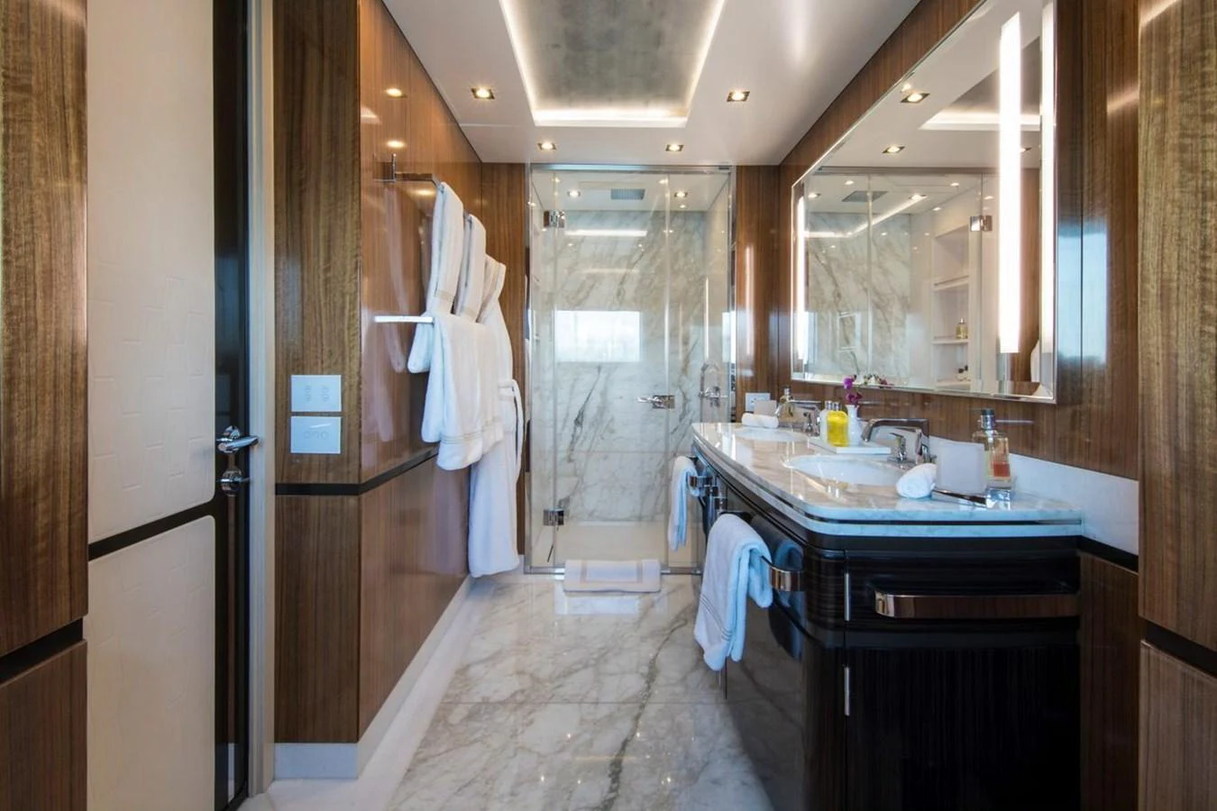 a bathroom with a sink and a shower aboard SPRING Yacht for Sale