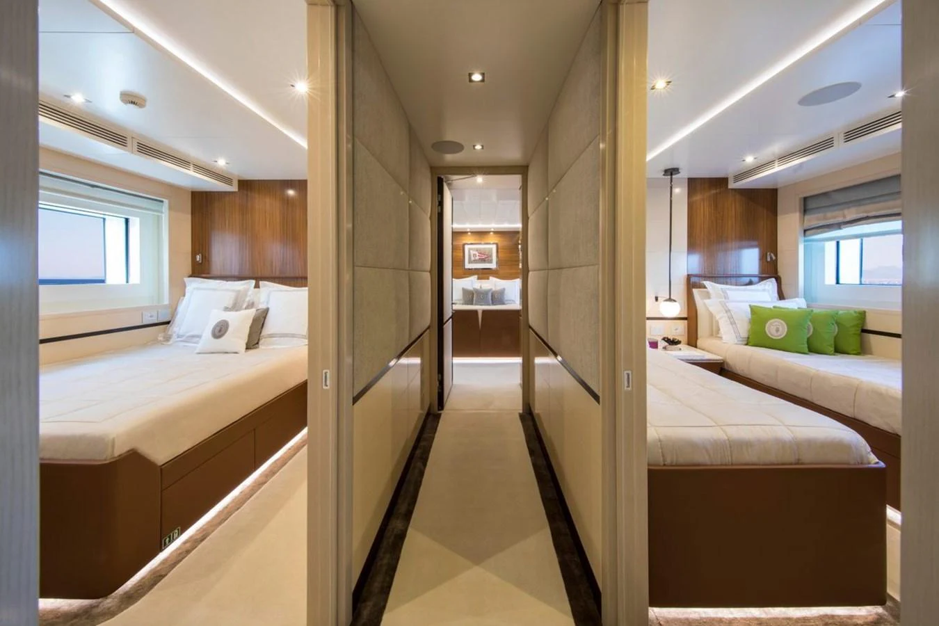 a room with a bed and a mirror aboard SPRING Yacht for Sale