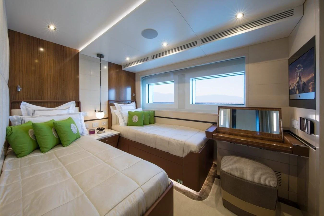 a room with two beds aboard SPRING Yacht for Sale