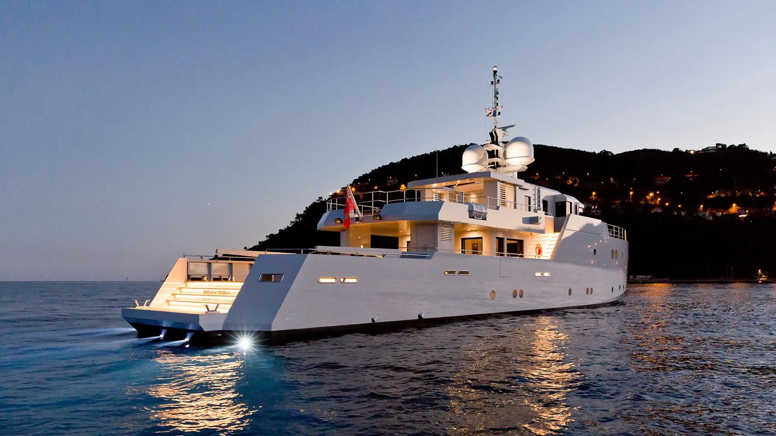 a large white boat on the water aboard S7 Yacht for Sale