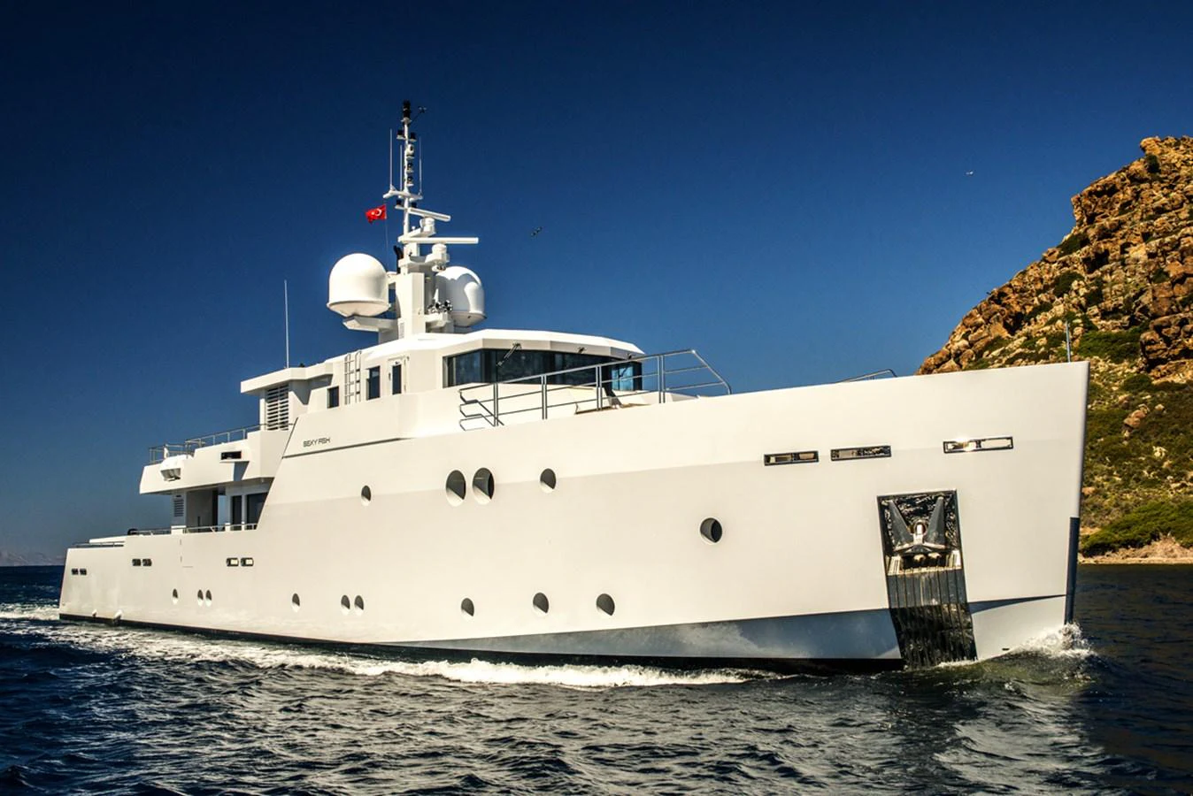 a large white ship aboard S7 Yacht for Sale