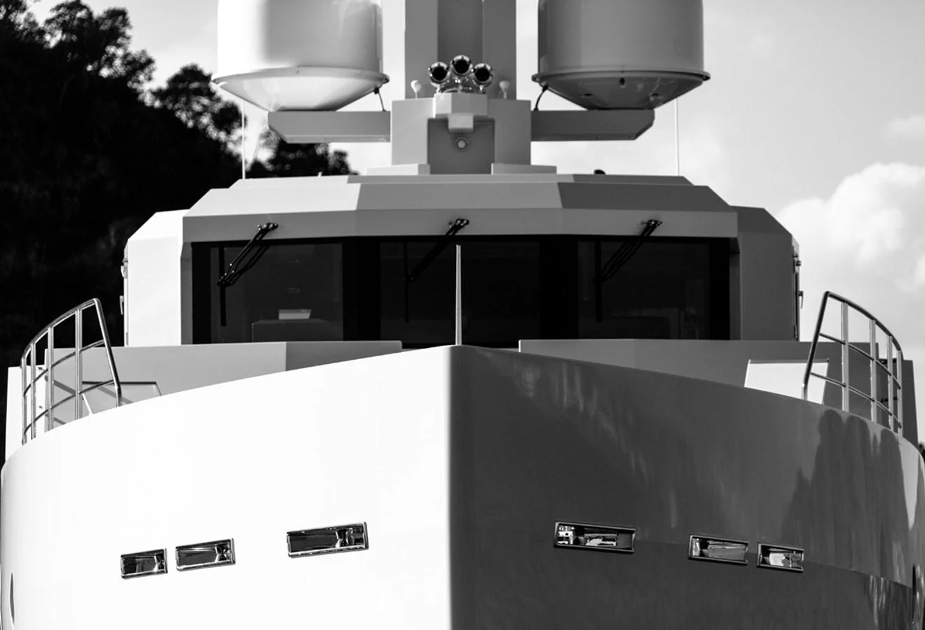 a large white building with a dome roof and a lamp on top aboard S7 Yacht for Sale