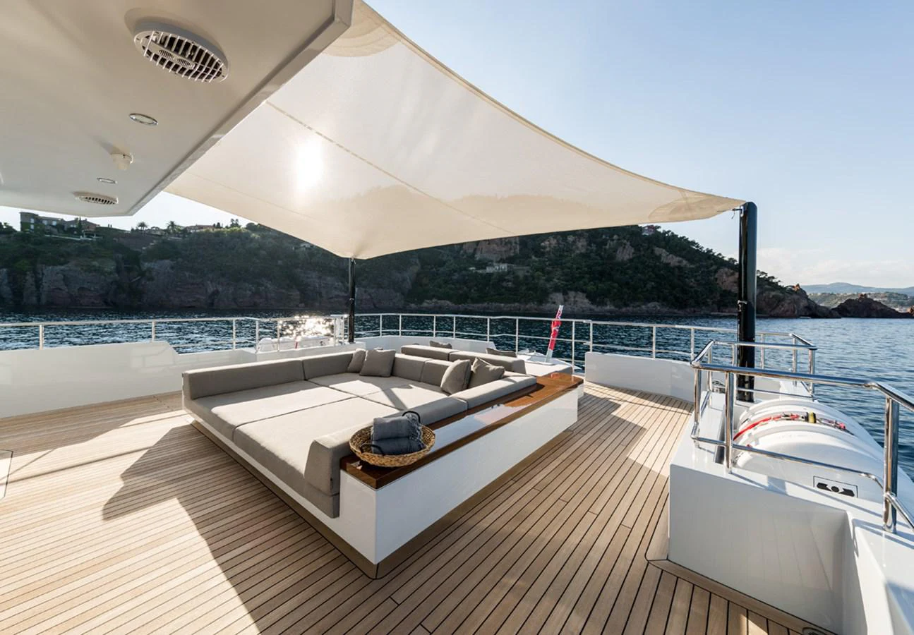 a boat on a deck aboard S7 Yacht for Sale