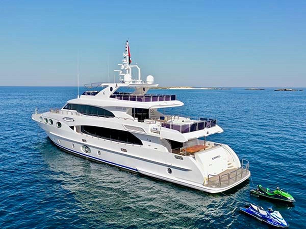 a white yacht in the water aboard AL WASMY I Yacht for Sale