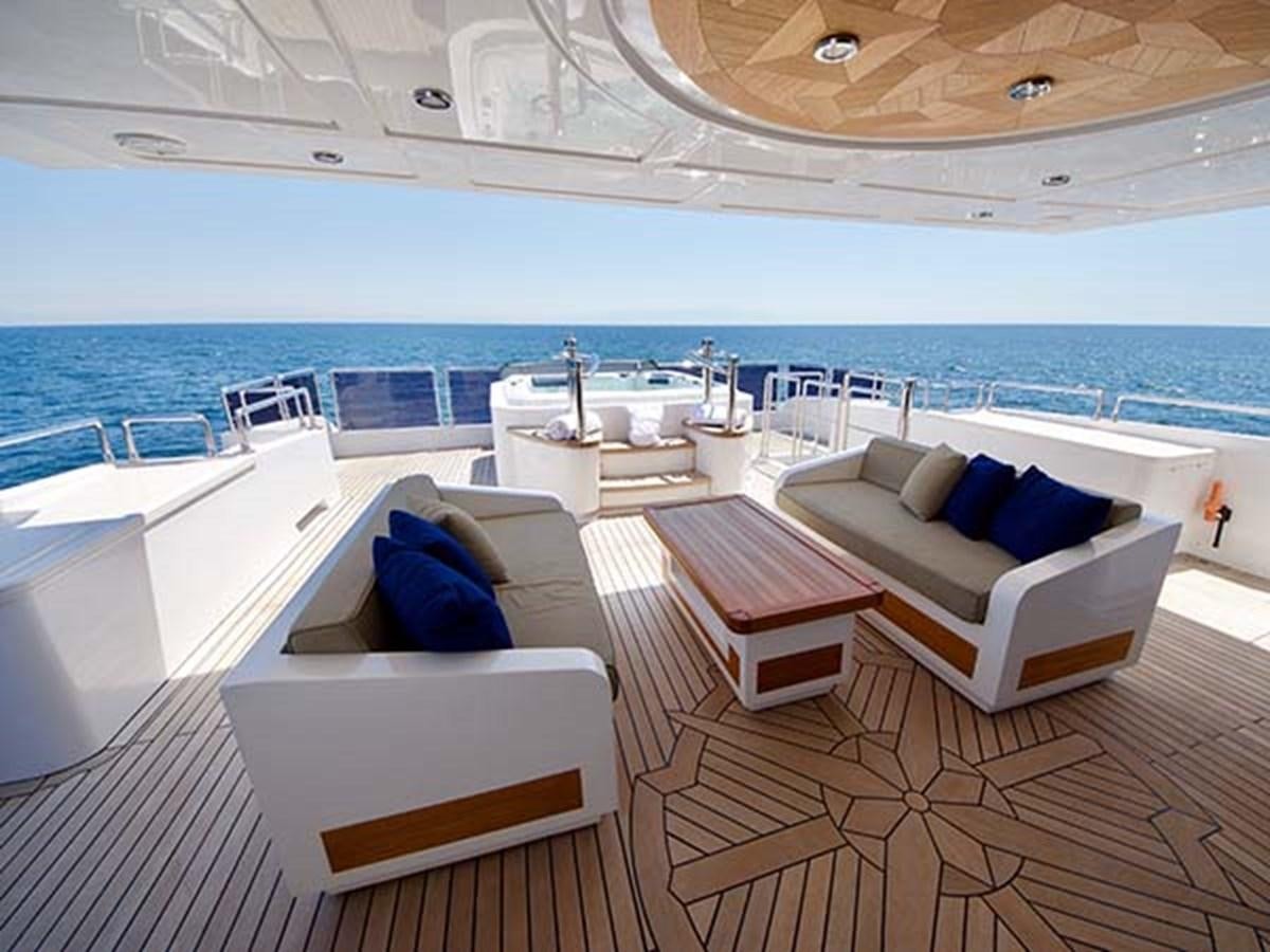 a lounge area with a large balcony overlooking the ocean aboard AL WASMY I Yacht for Sale