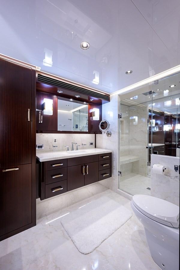 a bathroom with a glass shower aboard MARSHA KAY Yacht for Sale
