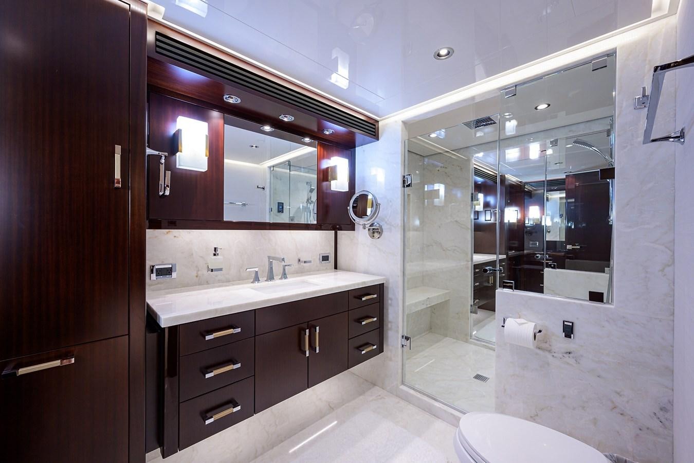 a bathroom with a large mirror aboard MARSHA KAY Yacht for Sale