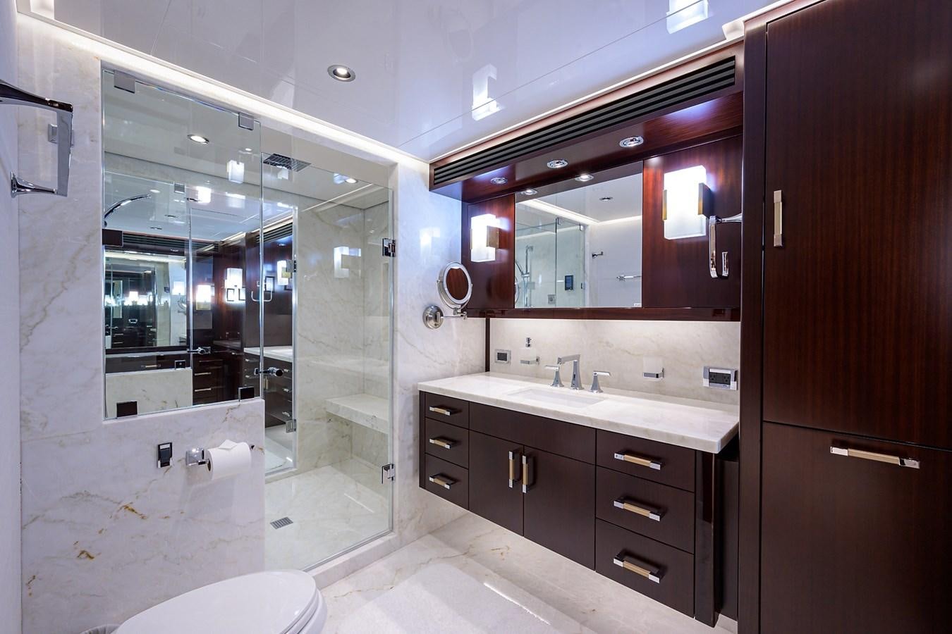 a bathroom with a large mirror aboard MARSHA KAY Yacht for Sale