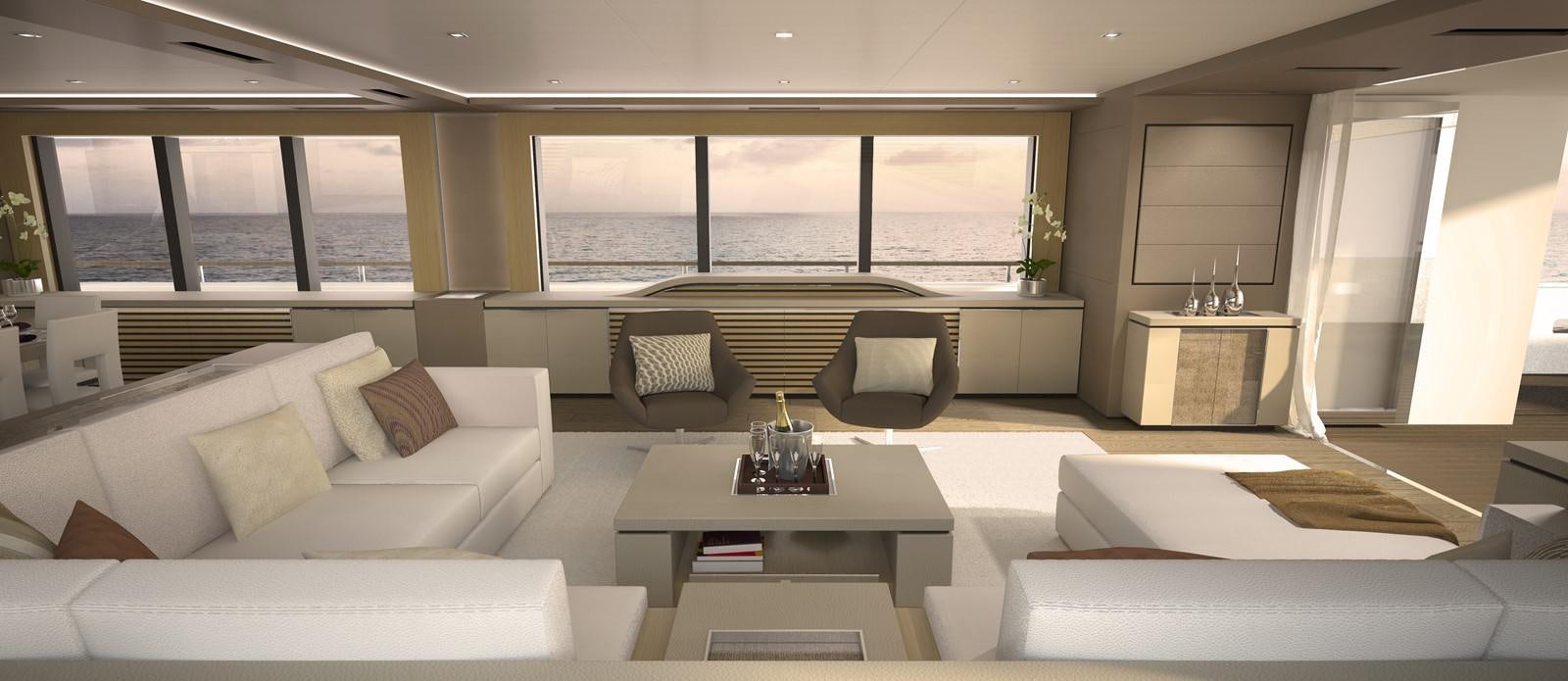 a room with couches and a table aboard DARNET 38 M MODERN EXPLORER Yacht for Sale