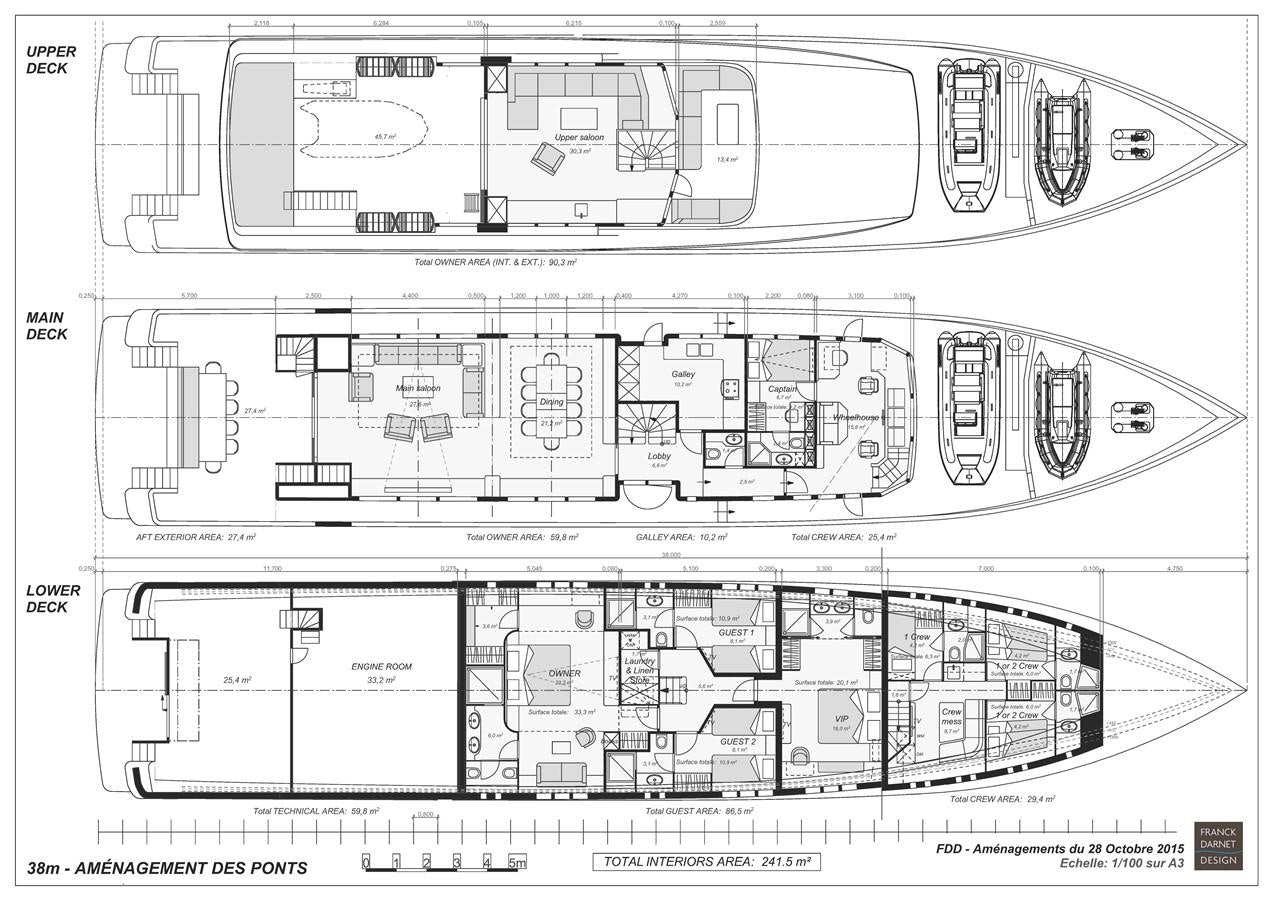 diagram, engineering drawing aboard DARNET 38 M MODERN EXPLORER Yacht for Sale