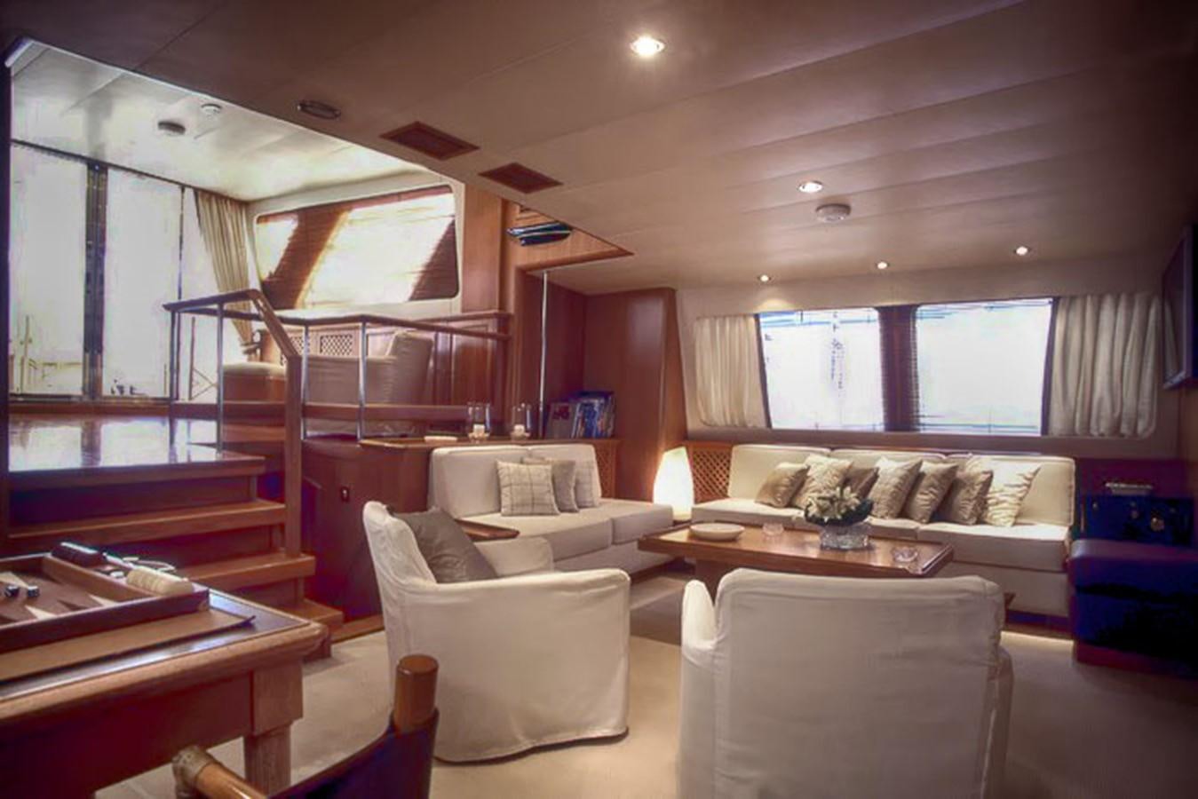 a living room with a large window aboard ALTHEA Yacht for Sale