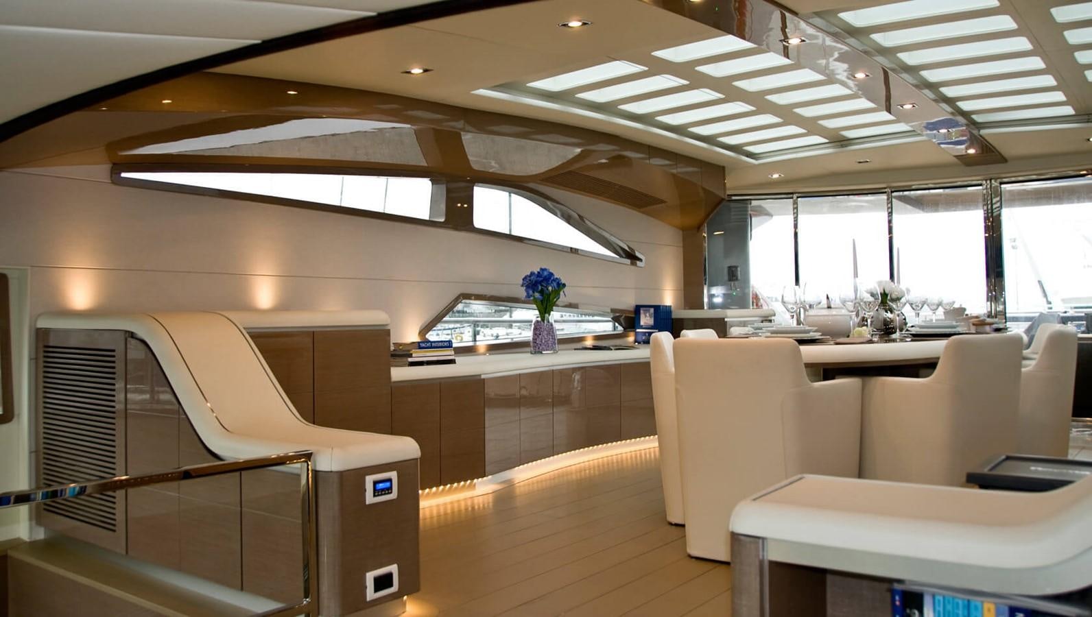 a room with a desk and chairs aboard RL NOOR Yacht for Sale