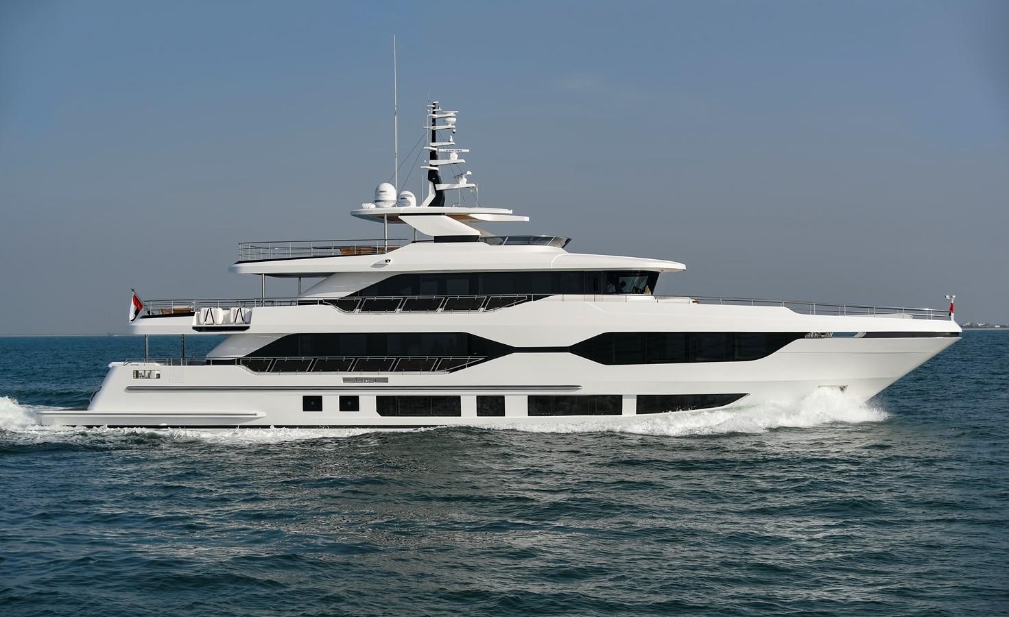 a white yacht on the water aboard OLIVIA Yacht for Sale