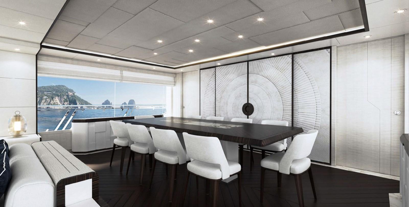 a room with a table and chairs aboard OLIVIA Yacht for Sale