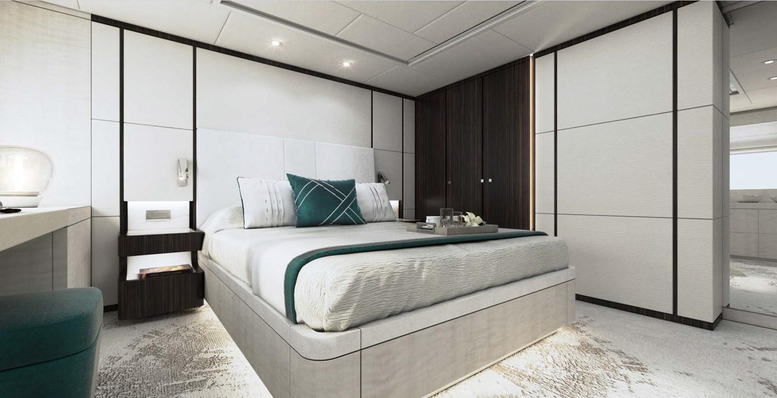 a bed in a room aboard OLIVIA Yacht for Sale