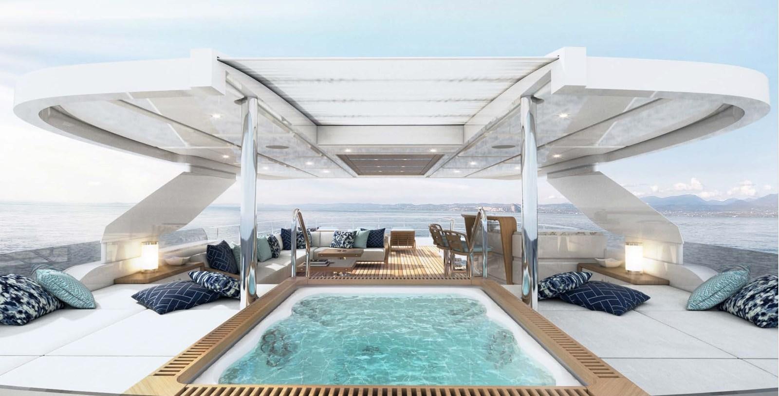 a large white tent with a pool aboard OLIVIA Yacht for Sale