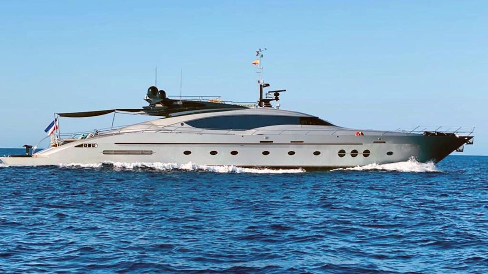 a large ship in the water aboard ESCAPE Yacht for Sale