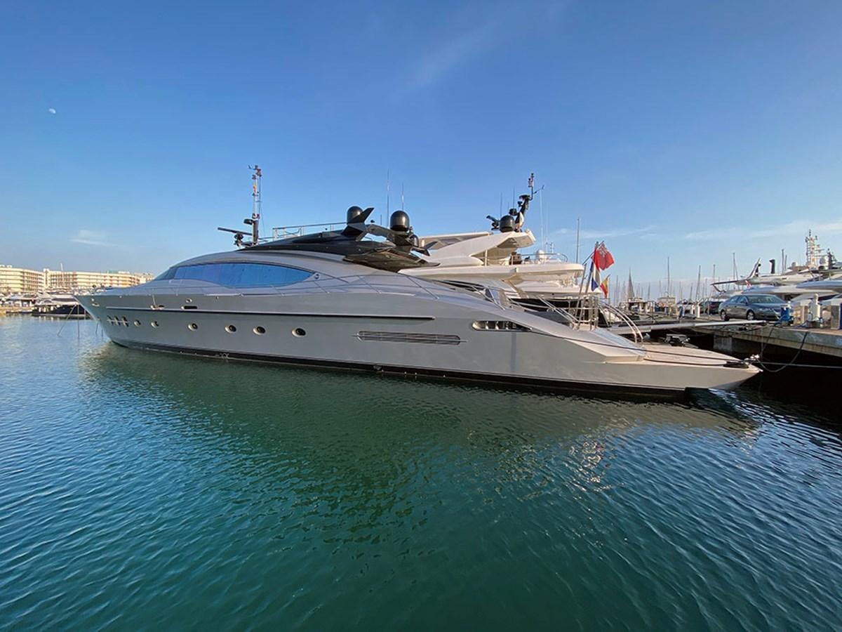 a large white boat docked aboard ESCAPE Yacht for Sale