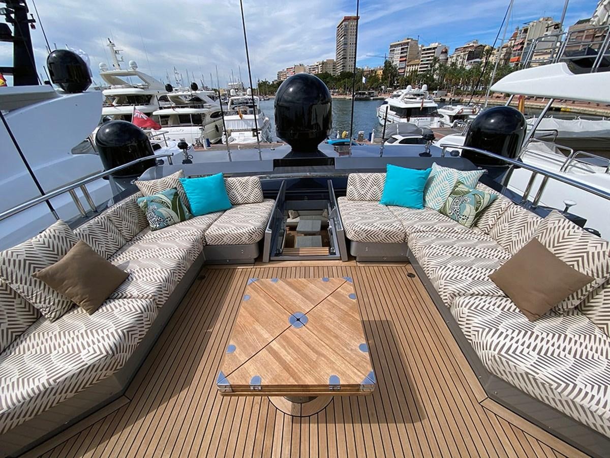 a deck with a large black ball on it and a large black ball on it aboard ESCAPE Yacht for Sale