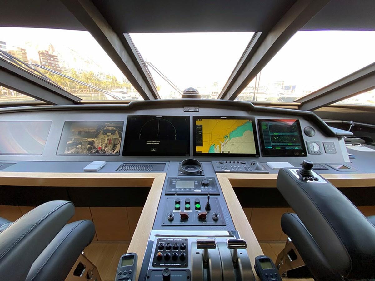 inside of a vehicle with a view of the outside and the inside of the car aboard ESCAPE Yacht for Sale