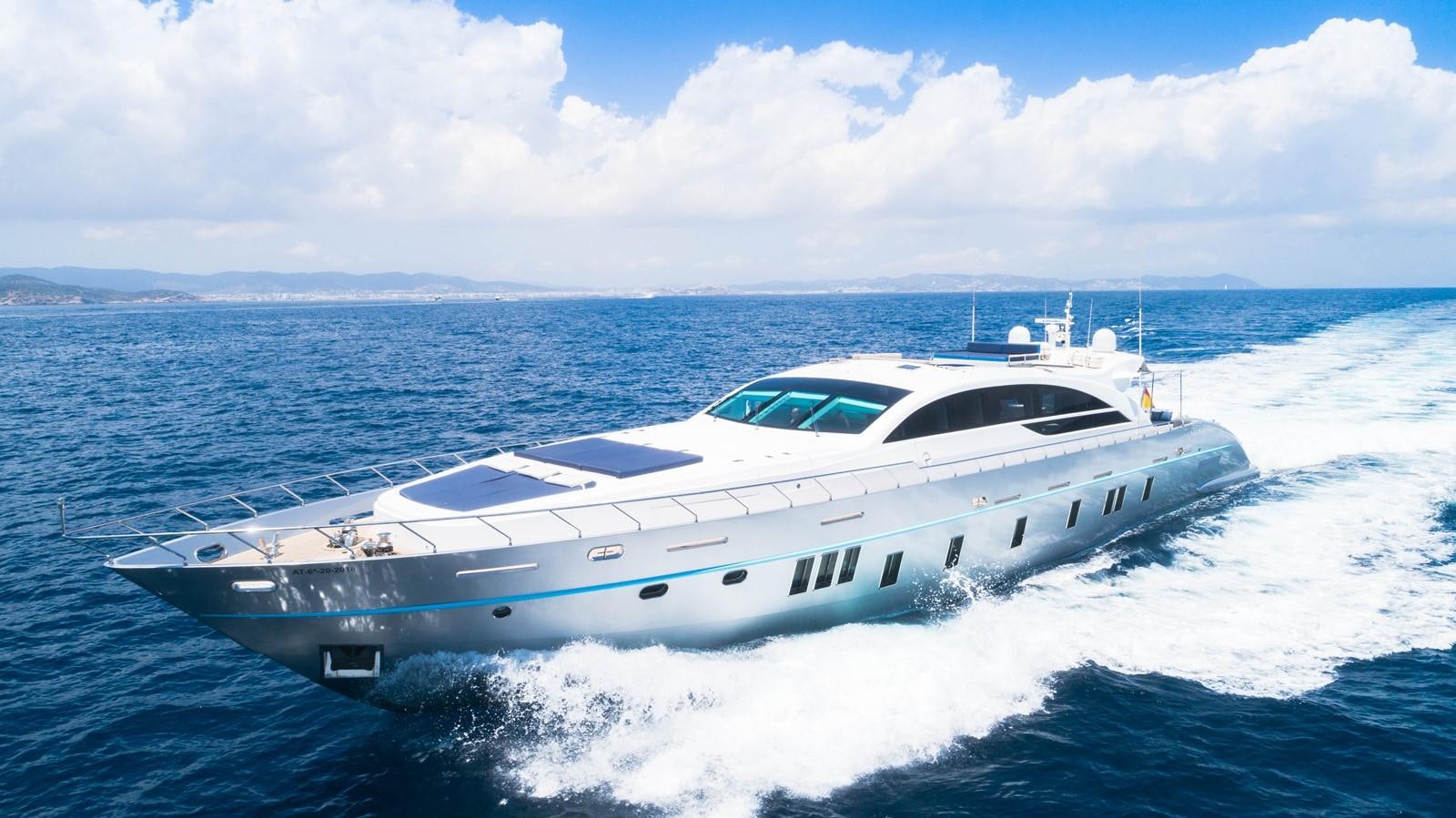 a white yacht on the water aboard EVA Yacht for Sale