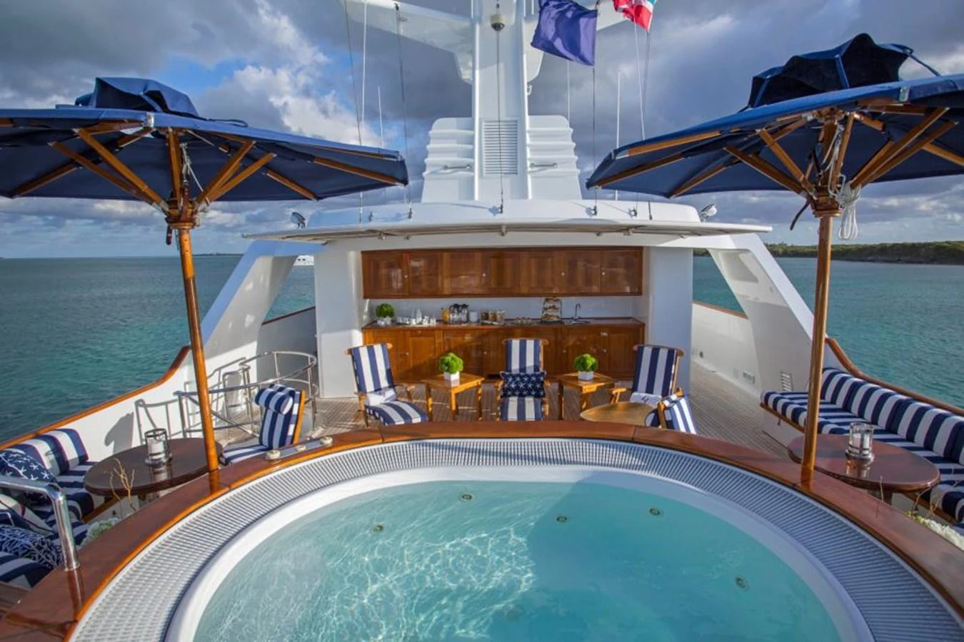 a large swimming pool on a boat aboard LADY VICTORIA Yacht for Sale