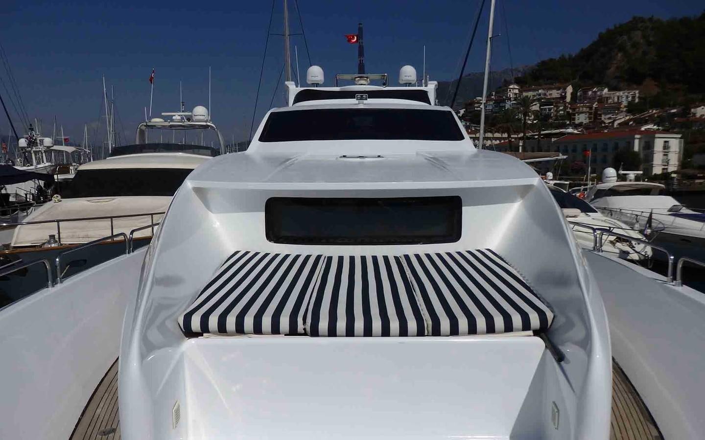 a boat with a black and white stripe on it aboard ETERNITY Yacht for Sale