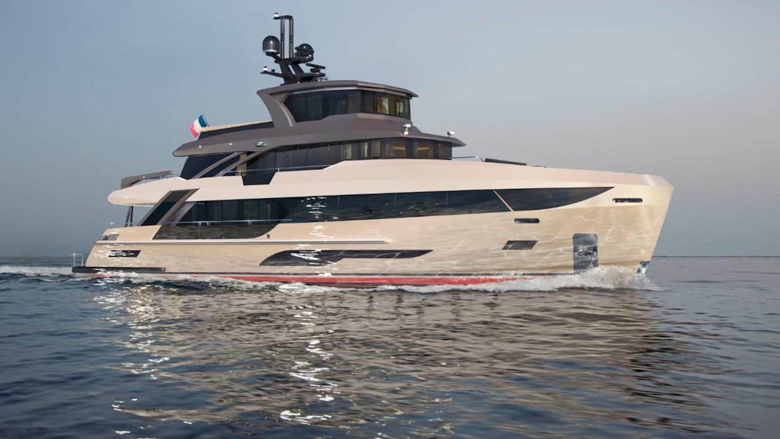a large boat in the water aboard BERING B117 Yacht for Sale