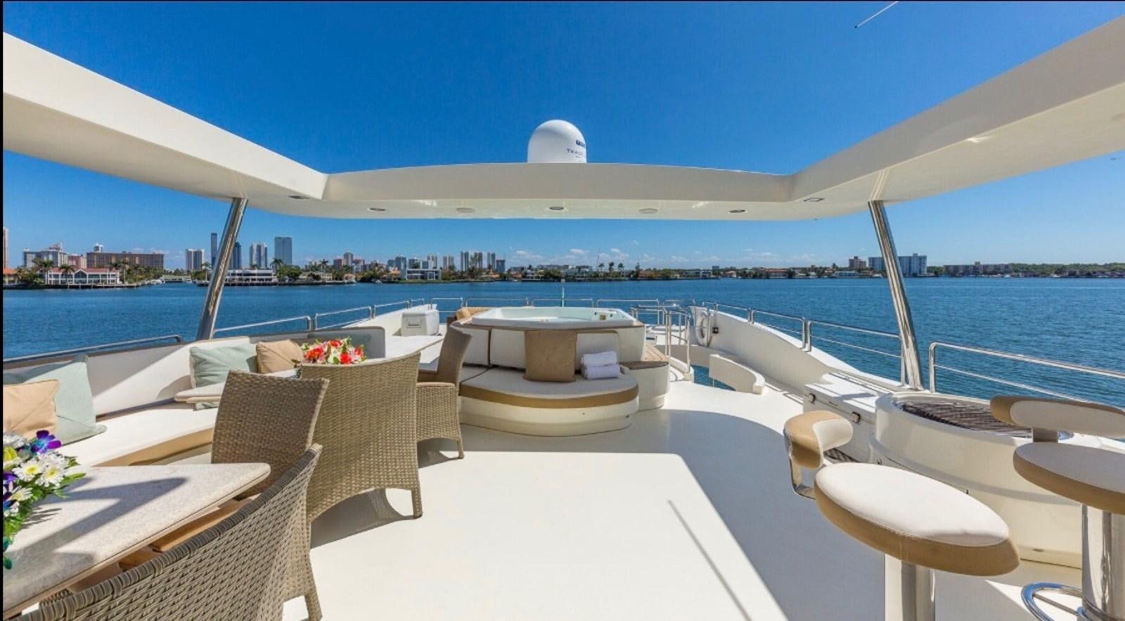 a room with a table chairs and a view of the water aboard AVA Yacht for Sale