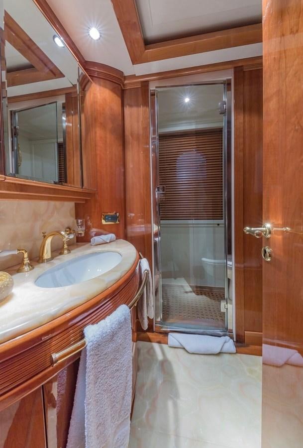 a bathroom with a sink and a shower aboard AVA Yacht for Sale