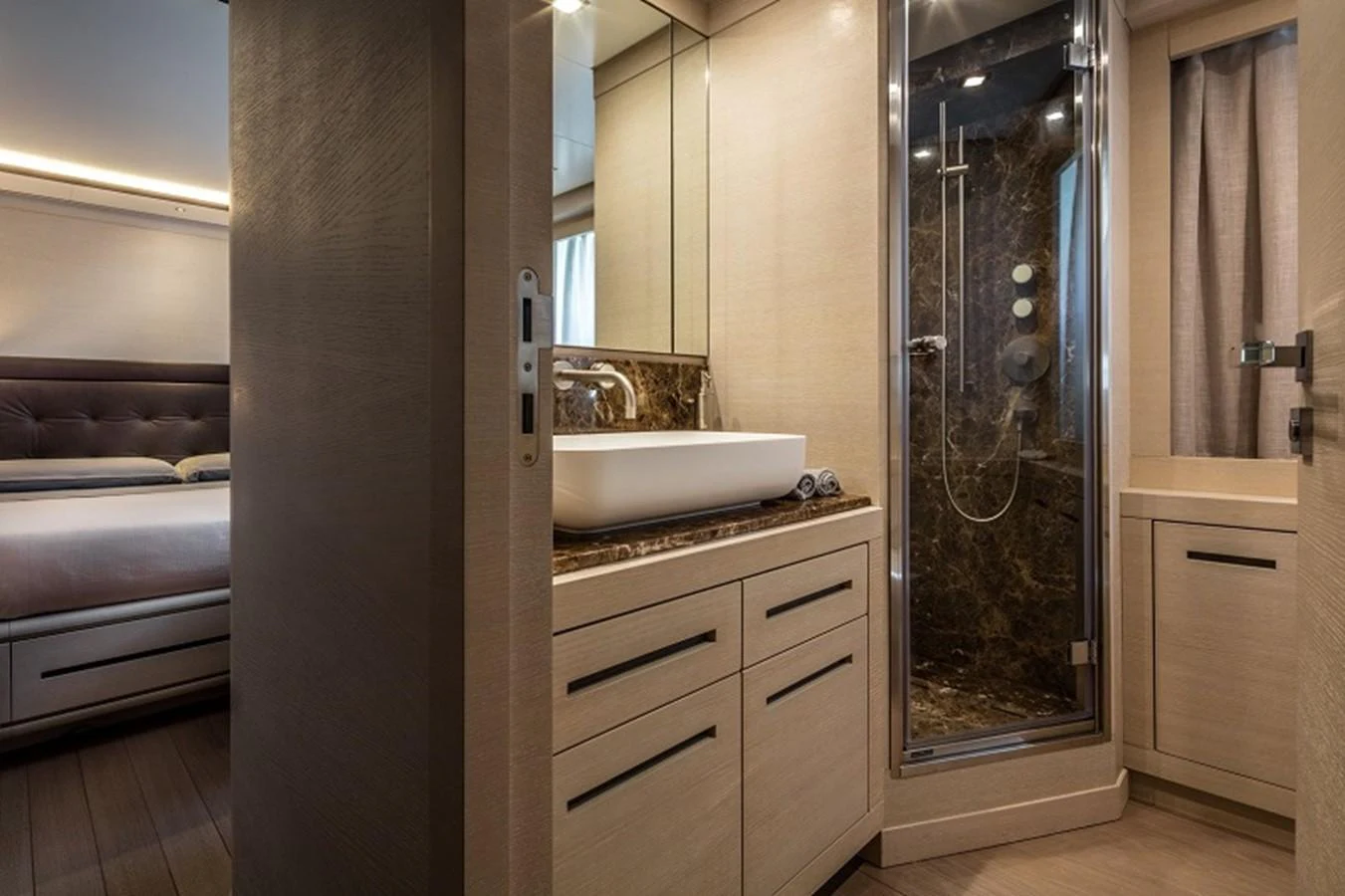 a bathroom with a sink and a shower aboard OTAM SD35 Yacht for Sale