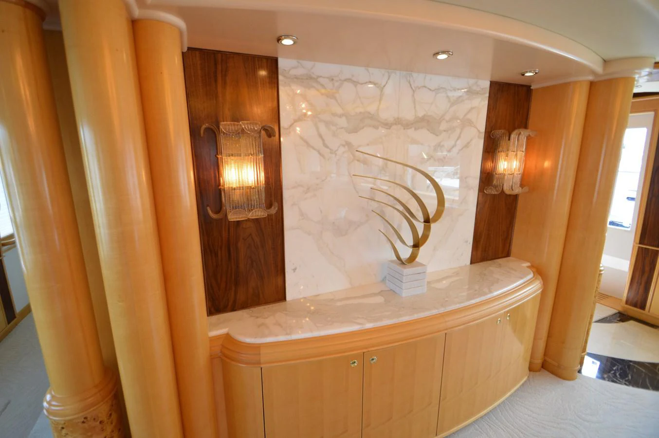 a bathroom with a shower curtain aboard MISS STEPHANIE Yacht for Sale