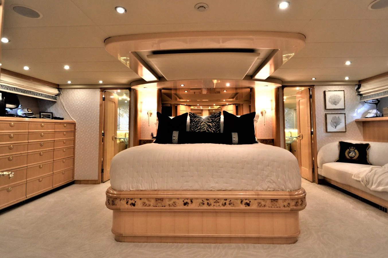a large bedroom with a bed aboard MISS STEPHANIE Yacht for Sale